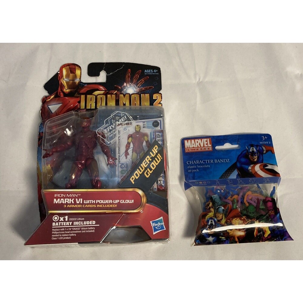 Hasbro Marvel Universe Iron Man 2 Movie Series Mark VI + Marvel Character Bandz